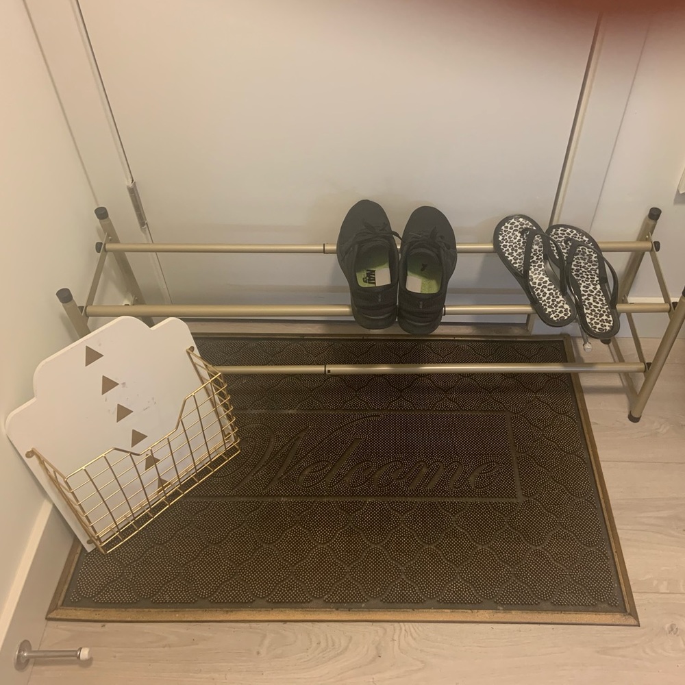 Door mat, shoe rack, and mail collector